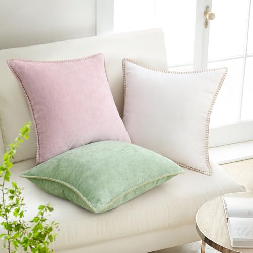 decorUhome Soft Chenille Throw Pillow Covers 18x18 Set of 2 Blush Pink | Fall Textured Decorative Throw Pillow Cases Stitched Edge Modern Farmhouse Luxury Boho Velvet for Couch Sofa Bed Home Decor - color: Blush Pink, size: 18" x 18" (Pack of 2)