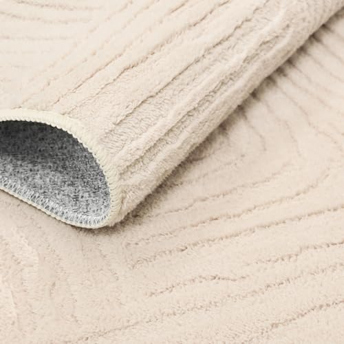 GENIMO Beige Rug 6x9 Washable Area Rugs for Living Room, Soft High Low Pile | Fluffy Shag Carpet, Cream Solid, Modern 3D Arch Textured, Throw Accent, Bedroom Dining Room Nursery Playroom Office, Non Slip - color: Arch Beige, size: 6' x 9' (Rectangular)