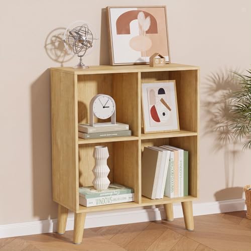 4 Cube Storage Organizer with Legs, 2 Tier Cube Low Bookcase Freestanding Storage Display Organizer for Home Office, Four-Cubes Open Shelf Short Bookshelf (Natural Oak, 4 Cube) - color: Natural Oak, size: 4 Cube