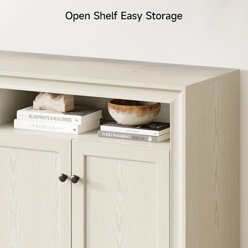60 Inches Sideboard Buffet Cabinet with Storage and 4 Doors, White | Large Sideboard Kitchen Cabinet with Open Shelf & Adjustable Shelf, Kitchen Coffee Bar Console Table for Living Room, Hallway - color: White