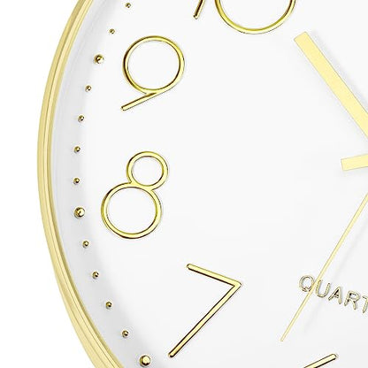 Foxtop Large 14" Wall Clock Silent Battery Operated Analog Clock, Gold | Non-Ticking, Round, Quartz, Easy to Read, Living Room, Bedroom, Kitchen, Office - color: Gold, size: 14 Inch Quartz