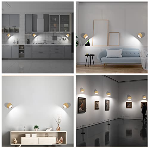 Deyagoo LED Wall Sconce, Rechargeable Wall Light with Remote-Wood | 3 Colors, Dimmable, Magnetic Rotating Head, 360 Degree Rotate - color: A-Wood