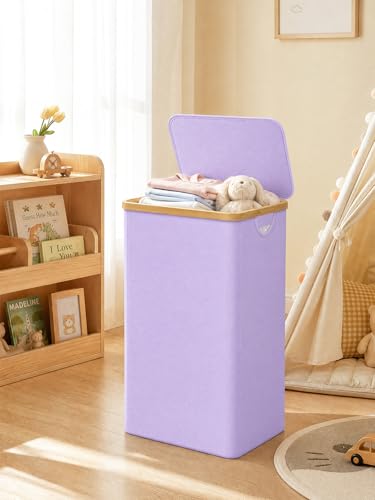 IEGrow Laundry Hamper with Lid,110L Laundry Basket with Mesh Bags,Purple | Dirty Clothes Hamper Basket with Bamboo Handle for Clothes Towels - color: Purple, size: 110L