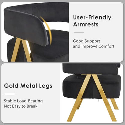 Modern Black Gold Velvet Accent Chairs Set 2, Barrel Armchairs Living Room | STHOUYN Comfy Reading Chairs, Living Room and Bedroom Seating, Curved Barrel Design, Gold-Tone Legs, Wide Seat, Small Space - color: Black