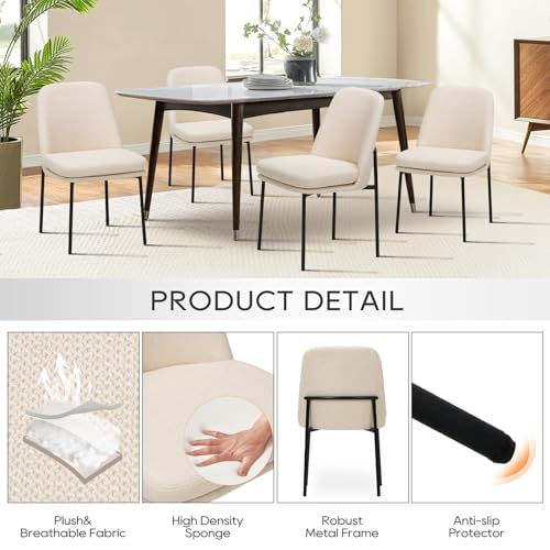 COLAMY Upholstered Dining Chairs Set of 4, Modern Dining Room Chairs with Curved Back and Metal Legs, Dinner Chair Kitchen Chairs for Dining Room and Living Room, Beige - color: Beige-f, size: Set of 4
