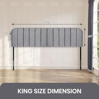 King Headboard Only - Upholstered Headboard for Bed, Easy Assembly, Velvet Covered Sponge, Place Between Bed & Wall, Adjustable Metal Legs with Non-Slip Pads, Grey - color: Gray, size: King