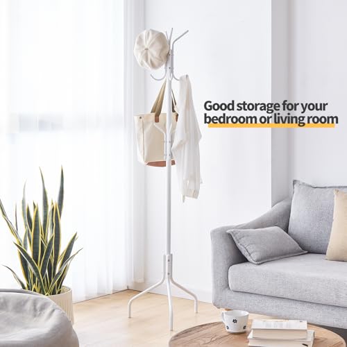 Coat Rack Freestanding for entryway,Living Room,Bedroom,Metal coat tree with12 Hooks and 3 Legs,hat stand (White) - color: White