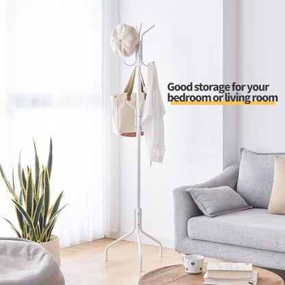 Coat Rack Freestanding for entryway,Living Room,Bedroom,Metal coat tree with12 Hooks and 3 Legs,hat stand (White) - color: White
