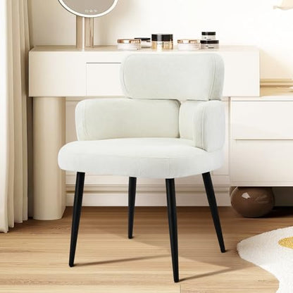 Accent Dining Chair with Arms,Set of 4 Modern Upholstered Side Chair with Soft Fabric Black Metal Legs, Comfy Spacious Seat & Back for Dining Room/Living Room/Bedroom, Beige - color: Beige, size: Set of 4