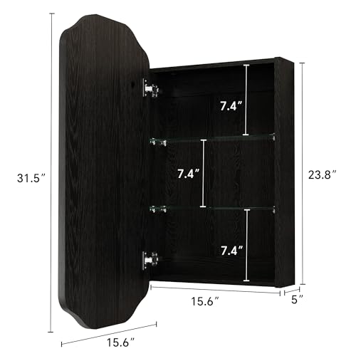 FUSUNBAO LED Medicine Cabinet Mirror for Bathroom, Wall Mounted or Recessed Unique Medicine Cabinet with Lights and Mirror,Stable & Removable 2 Shelves, Adjustable 3 Colors (Black) - color: Black, size: Polygon
