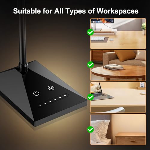LED Desk Lamp, Eye-Caring Desk Light | 7W 390LM ,5 Color Modes & Stepless Dimming, 360° Flexible Gooseneck Touch Control Table Lamp for Bedroom Bedside Study Black - color: Jet Black
