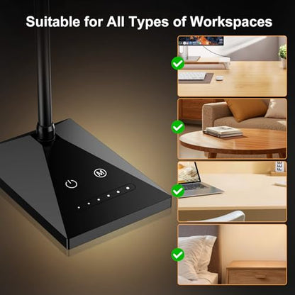 LED Desk Lamp, Eye-Caring Desk Light | 7W 390LM ,5 Color Modes & Stepless Dimming, 360° Flexible Gooseneck Touch Control Table Lamp for Bedroom Bedside Study Black - color: Jet Black