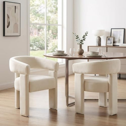 Velvet Modern Barrel Dining Chairs Set of 2, Upholstered Accent Chair with Back, Vanity Chair Comfy Armchair for Kitchen/Dining Room/Living Room, Beige - color: Beige, size: Set of 2