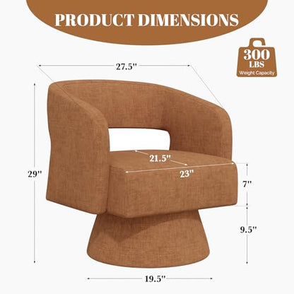 Luxanimarion Swivel Barrel Accent Chair,Oversized Chenille Upholstered Round Swivel Chair,Modern Luxury 360 Degree Living Room Vanity Chair for Bedroom Office,Khaki,2PCS - color: Brown-chenille, size: Set of 2
