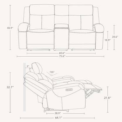Watson & Whitely Genuine Leather Power Recliner Sofa & Loveseat Set, Cream | Wall Hugger Reclining Sofas, Power Headrest, Center Storage Console, Charging Ports, Cup Holders, Living Room Furniture Set - color: Cream, style: Loveseat+3 Seater Sofa