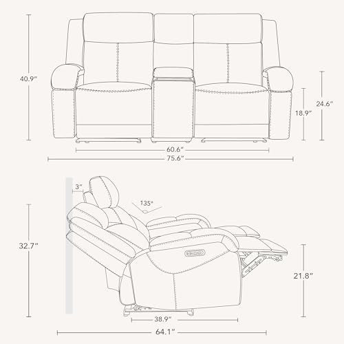Watson & Whitely Genuine Leather Power Recliner Sofa & Loveseat Set, Cream | Wall Hugger Reclining Sofas, Power Headrest, Center Storage Console, Charging Ports, Cup Holders, Living Room Furniture Set - color: Cream, style: Loveseat+3 Seater Sofa