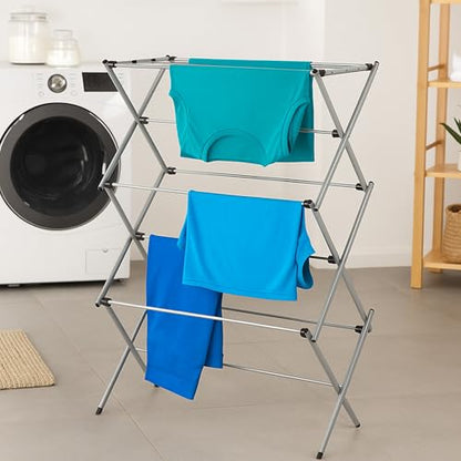 Honey-Can-Do 6-Tier Collapsible Steel Clothes Drying Rack, 24 ft, White | 6-tier steel rack with 24 ft of drying space folds flat to 3 in. Coated bars are gentle on delicates; 50 lb capacity. - color: White / Siver, size: 29" W