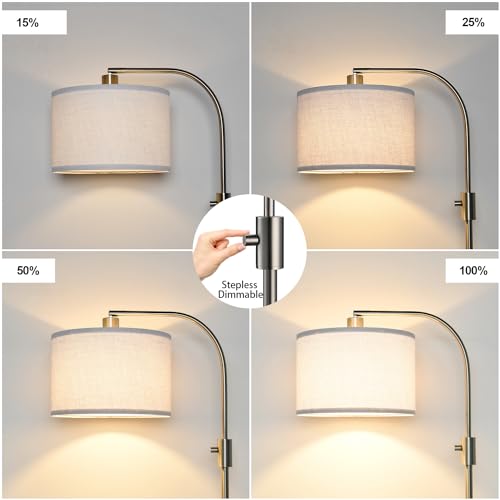 Nintiue Upgraded Modern Arc Dimmable Tall Standing Floor Lamp with Linen Shade, 1200 Lumens LED Bulb Included, for Living & Reading Room, Bedroom, Office & Nursery, Brushed Nickel - color: Brushed Nickel-White Shade