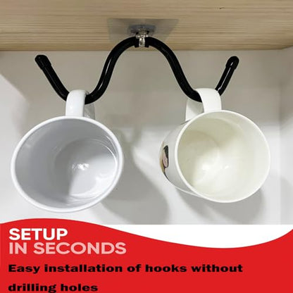 AUXPhome 4pcs Self Adhesive Cup Hooks Cabinet Organizer, Mug Holder Under Cabinet, Under-Shelf Mug Organizer Mug Storage Display Hanging Cups Drying Rack for Bar Kitchen Utensils - No Drilling