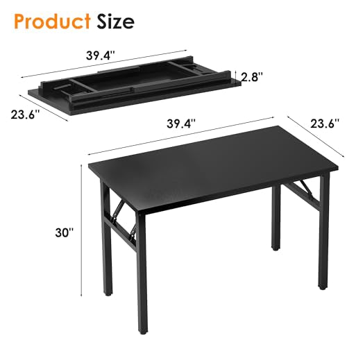 Need Folding Computer Desk - 39.4 Inch Foldable Office Writing Work Study Kids Student Teacher Home Bedroom Table for Small Space, Black | No-Assembly, Sturdy Foldable Desk for Home Office, Bedroom, Dorm Room, Student Study, Collapsible, Compact, Easy Sto