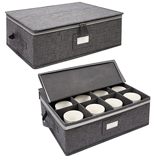 popoly Cup and Mug Storage Box 2 Pack, Coffee Mug Storage Holds 24 Mugs | Coffee Mug Storage with Rivet Reinforced Handles, Holds 24 Coffee Mugs and Tea Cups, Structured Top and Stackable (Grey) - size: 2 Pack