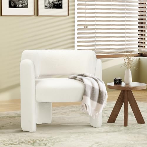 COLAMY Modern Accent Chair, Velvet Accent Chairs, Upholstered Barrel Chairs with Solid Wood Legs, Comfy Side Chair for Living Room, Bedroom, Reading, Cozy Reading Chair,Cream - color: New-cream, size: Set of 1