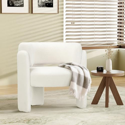 COLAMY Modern Accent Chair, Velvet Accent Chairs, Upholstered Barrel Chairs with Solid Wood Legs, Comfy Side Chair for Living Room, Bedroom, Reading, Cozy Reading Chair,Cream - color: New-cream, size: Set of 1
