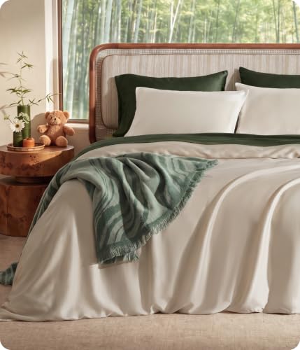 Bedsure PureWoven 100% Organic Bamboo Cooling Duvet Cover Set, King, Beige | Silky, Soft, Luxury, for Hot Sleepers, 300TC, Button Closure, 3 Pieces with 2 Pillow Shams(No Insert), 104" X 90" - color: Beige, size: King