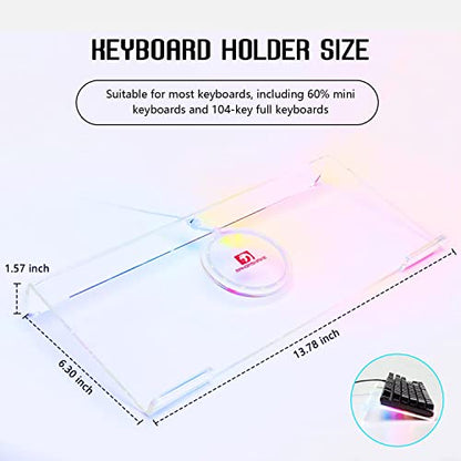 Acrylic Computer Keyboard Holder, 366 Kinds RGB Compact Tray, Gaming USB Interface Titled Stand, Ergonomic Typing Clear Riser for Office Desk, PC