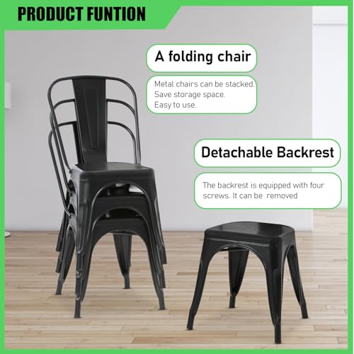 Dopinmin Modern Black Metal Dining Chairs Set of 4, Stackable, Indoor/Outdoor Patio Chairs, 18' Seat Height - color: Black