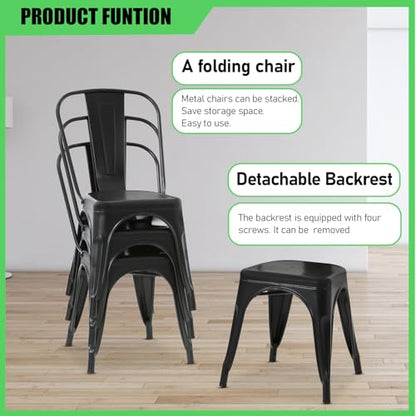 Dopinmin Modern Black Metal Dining Chairs Set of 4, Stackable, Indoor/Outdoor Patio Chairs, 18' Seat Height - color: Black