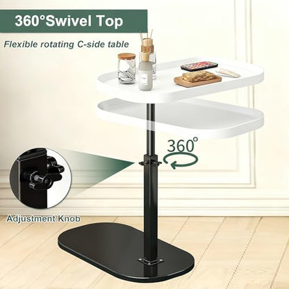 Adjustable Height C Shaped Side Table, Couch Tables that Slide Under, C Side Table Raised Edge, 360°Swivel C Shaped End Table, Small Coffee C Table, End Table for Sofa/Bed/Bathtub (Marble White) - color: Marble White