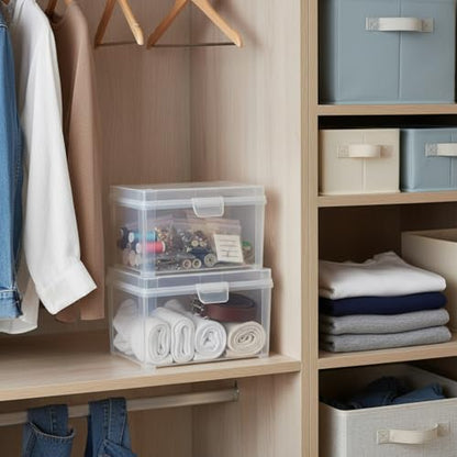 2-Pack Clear Plastic Storage Bins with Lids - Stackable PP Organizer Boxes for Drawers, Pantry, Closet & Desktop