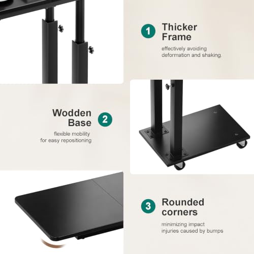 AOODA 22''W TV Tray Table with Wheels Adjustable Height, C Shaped End Tables Living Room, Rolling Couch Side Table with Storage for Sofa, Bed, Recliner (Pure Black) - color: Pure Black