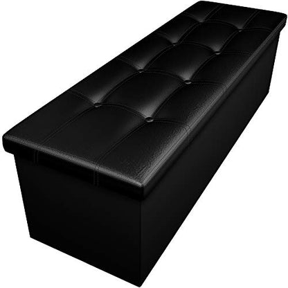 Camabel 43 Inch Folding Storage Ottoman Bench 125L Hold up 700lbs Ottoman with Storage Chest Foam Seat Padded Foot Rest Stool Faux Leather Bedroom Bench with Storage Coffee Table Black - color: Black