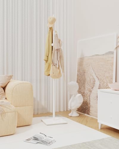 Coat Rack Freestanding, Clothing Rail with 8 Hooks, White | Small Standing Coat Hanger Stand with Heavy Rock Slab Base, Modern Metal Coat Tree with 8 Hooks for Bedroom, Office, Hallway - color: White