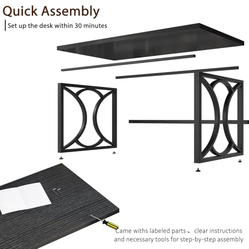 HSH Black Computer Desk,55 Inch Metal Wooden Home Office Writing Desk | Industrial Executive Desk for Work , Modern Student Gaming Computer PC Table,Work from Home,Sturdy Metal Frame,Easy Assembly - color: Black Oak