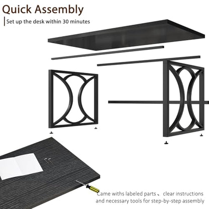 HSH Black Computer Desk,55 Inch Metal Wooden Home Office Writing Desk | Industrial Executive Desk for Work , Modern Student Gaming Computer PC Table,Work from Home,Sturdy Metal Frame,Easy Assembly - color: Black Oak