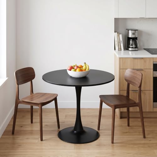 Small Round Dining Table 32" Tulip Table with Metal Pedestal, Black | Tulip Table with Metal Pedestal & Thick MDF Top, Mid Century Small Bistro Table for Kitchen & Living Room - color: Black-b, size: 31.5"D x 31.5"W x 29.1"H