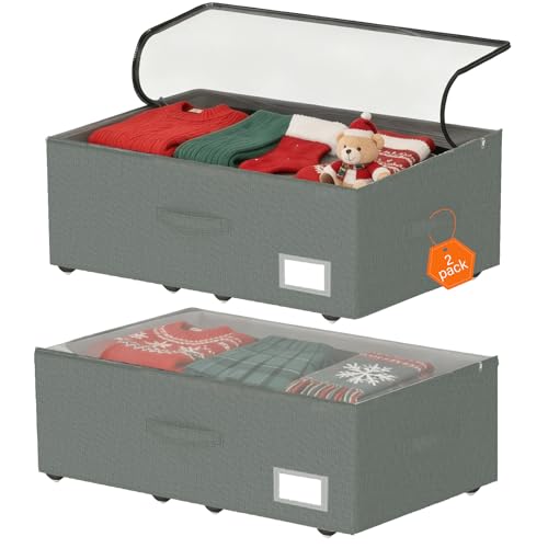 Under Bed Storage with Wheels, 2-Pack Under Bed Storage Containers, No Assemble Required 10 inches Height, Rolling underbed storage Drawers, Underbed Storage Bins for Shoes, Clothes, Blankets, Toys - color: Grey