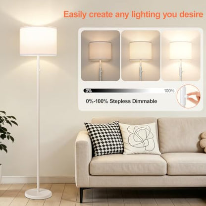 Floor Lamp Simple Design with Shade, Standing Lamps for Living Room Bedroom Office Dining Room Kitchen-White - color: White-White Linen Shade