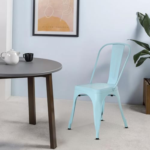 Dopinmin Dining Chairs Set of 4, Blue Metal Armless Stackable Indoor/Outdoor Patio Chairs, 18' Seat Height - color: Blue