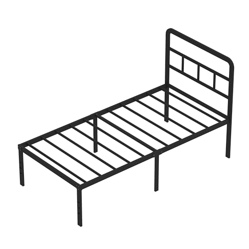 DiaOutro 18 Inch Twin Bed Frames with Headboard Metal Platform, Black | Heavy Duty Bed For Kids Adults, Steel Slat Supports No Box Spring Needed, Easy Assembly, Noise Free - size: Twin, style: 18 Inch