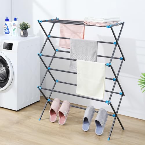 Clothes Drying Rack, Foldable 2-Level Drying Rack Clothing, Stainless Steel Free-Standing Laundry Airer, with Height-Adjustable 4 Wings, Matte Black - color: Graphite, size: Small