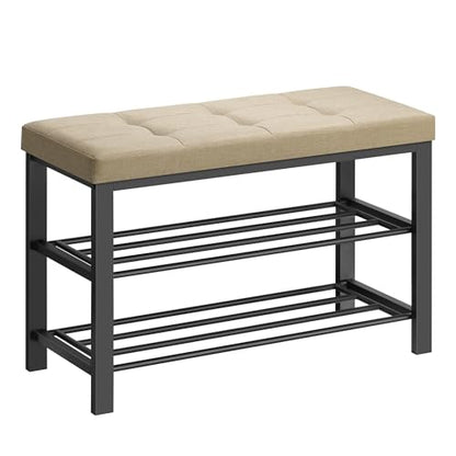 SONGMICS Shoe Bench, Storage Bench, Entryway Bench with Cushion | Shoe Shelf with Seat, Space-Saving, Modern Style, 31.9"W, Camel Brown and Ink Black ULBS057K01 - color: Camel Brown + Ink Black, size: 31.9"W