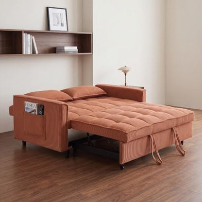 Sleeper Sofa Bed with Adjustable Backrest & Side Pockets, Orange | Adjustable Backrest & Side Pockets,Pull Out Sofa,Comfortable Fabric - color: S-orange-k9