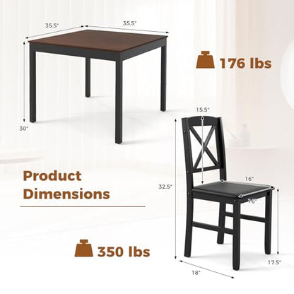 GOFLAME 3-Piece Dining Table Set for 2, Wooden Square Kitchen Table with 2 Upholstered Chairs, Space-Saving Dining Room Furniture Set for Dining Room, Breakfast Nook, Small Space, Brown & Black - color: Brown & Black