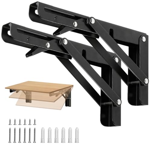 Folding Shelf Brackets 14 inch Foldable Shelf Bracket Heavy Duty Collapsible Shelf Brackets DIY Wall Mounted Fold Down Table Bracket Space-Saving for Benches Workstation (2PC, Max.Load 133 lbs) - size: 14 Inch