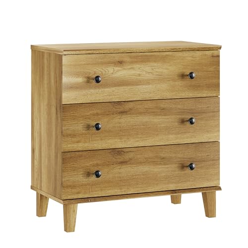 Bedroom Dresser with 3 Drawers, Chest of Drawers, Modern Closet Organizer Bachelors Chest w/Solid Wood Legs for Living Room, Baby Room, Nursery, Oak - color: Brown Oak
