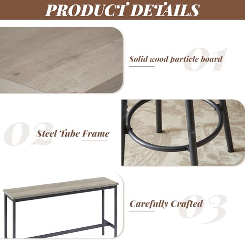 63” Long Bar Table Set for 3, Counter Height Industrial Pub Table with 3 PU Upholstered Bar Stools, Space-Saving Kitchen Breakfast Table and Chairs for Small Spaces, Rustic Gray and Black - color: Grey, style: Long bar table with stools/bar table set for